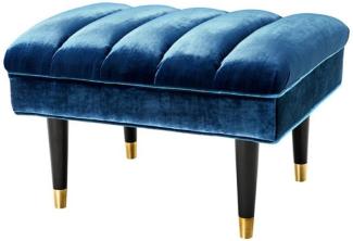 Casa Padrino Luxus Sitzbank Blau / Schwarz / Gold 68 x 50 x H. 45 cm - Hotel Möbel