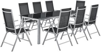 Juskys Aluminium Gartengarnitur Milano Gartenmöbel Set mit Tisch und 8 Stühlen Silber-Grau mit schwarzer Kunstfaser Alu Sitzgruppe Balkonmöbel