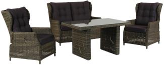 Inko 4-teilige Lounge-Sitzgruppe Leona Rattanoptik mit Tisch 120x83 cm dark olive Tischplatte aus HPL-Deropal in anthrazit