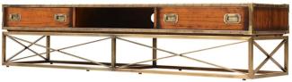 Casa Padrino Luxus Vintage Stil TV Schrank Braun / Messing 188 x 45,5 x H. 41,5 cm - Vintage Stil Sideboard mit 2 Schubladen - Vintage Stil Wohnzimmer Möbel - Luxus Wohnzimmer Möbel