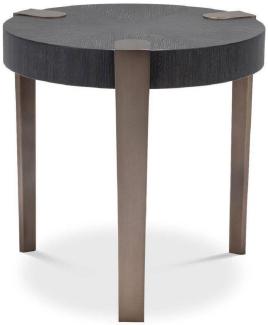 Casa Padrino Luxus Beistelltisch Anthrazitgrau / Bronzefarben Ø 57 x H. 55,5 cm - Runder Massivholz Tisch mit Stahlbeinen - Wohnzimmer Möbel - Luxus Qualität