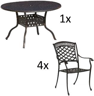 Inko 5-teilige Sitzgruppe Aluminium Guss bronze Tisch Ø 120 cm mit 4 Sesseln Tisch Ø120 cm mit 4x Sessel Urban