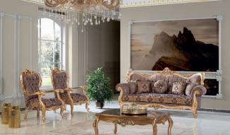 Casa Padrino Luxus Barock Wohnzimmer Set Lila / Grau / Gold - 2 Sofas & 2 Sessel & 1 Couchtisch - Handgefertigte Wohnzimmer Möbel im Barockstil - Edel & Prunkvoll