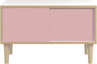 Poise Sideboard, Plywood, Schiebetüren in pastellpink, 4 Füße aus Eiche, H 621 x B 1000 x 450 mm