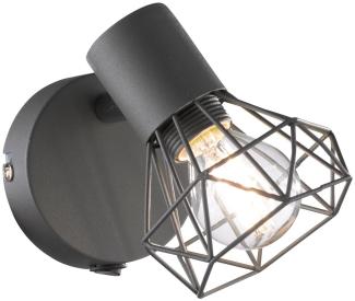 LED Wandstrahler Grau mit Schalter, Gitterlampe schwenkbar, Breite 8cm