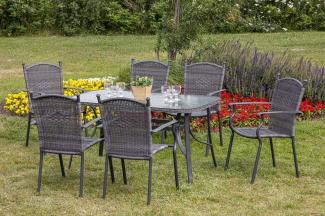 YOURSOL by Merxx Gartenmöbel Set Roma 6 Personen mit Tisch 150 x 80 cm mit Glasplatte, Stapelstühle