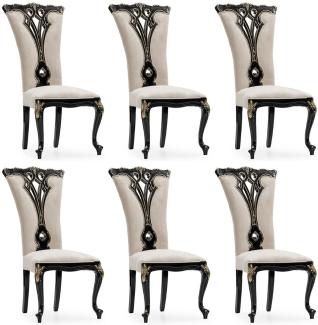 Casa Padrino Luxus Barock Esszimmer Stuhl 6er Set Creme / Schwarz / Gold - Prunkvolle Barockstil Küchen Stühle - Luxus Esszimmer Möbel im Barockstil - Barock Esszimmer Möbel - Barockstil Möbel