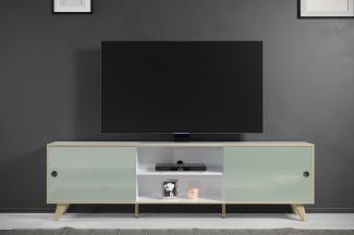 TV-Lowboard Adelaide in weiß Hochglanz Lack und grün 216 cm