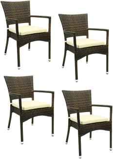 4x KONWAY® ROM Stapelsessel Lederlook Premium Polyrattan Garten Sessel Stuhl Set