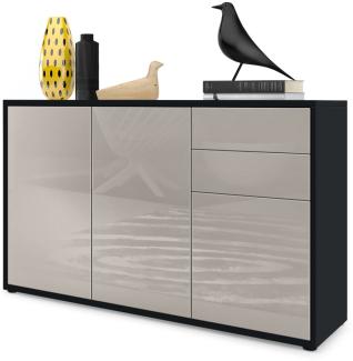 Vladon Sideboard Ben V3, Kommode mit 3 Türen und 2 Schubladen, Schwarz matt/Sandgrau Hochglanz (117 x 74 x 36 cm)