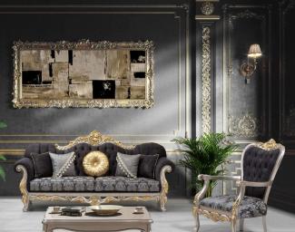 Casa Padrino Luxus Barock Wohnzimmer Set Schwarz / Silber / Gold - 2 Sofas & 2 Sessel & 1 Couchtisch - Wohnzimmer Möbel im Barockstil - Edel & Prunkvoll