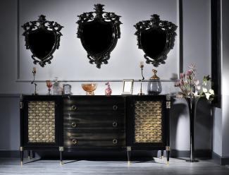 Casa Padrino Luxus Barock Wohnzimmer Set Schwarz / Gold - Kommode und 3 Wandspiegel - Barockmöbel