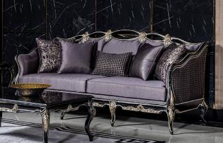 Casa Padrino Luxus Barock Sofa Lila / Schwarz / Gold - Handgefertigtes Wohnzimmer Sofa mit dekorativen Kissen - Wohnzimmer Möbel im Barockstil - Edel & Prunkvoll