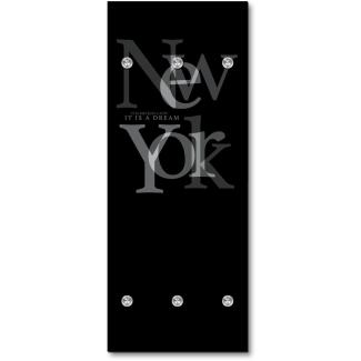 Queence Garderobe - "Black New York" Druck auf hochwertigem Arcylglas inkl. Edelstahlhaken und Aufhängung, Format: 50x120cm