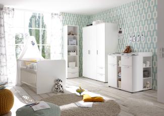 Bega 'Bibo' 4-tlg. Babyzimmer-Set, weiß, aus Bett 70x140 cm, Wickelkommode inkl. 2 Unterstellregalen, 3-trg. Kleiderschrank, Standregal und Wandboard