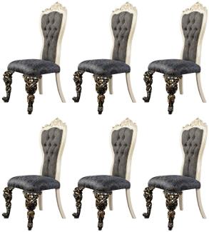 Casa Padrino Luxus Barock Esszimmer Stuhl 6er Set Blau / Weiß / Gold - Prunkvolle Barockstil Küchen Stühle - Luxus Esszimmer Möbel im Barockstil - Barock Esszimmer Möbel - Barockstil Möbel