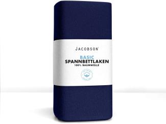 Jacobson Jersey Spannbettlaken Spannbetttuch Baumwolle Bettlaken (180x200-200x200 cm, Dunkelblau)