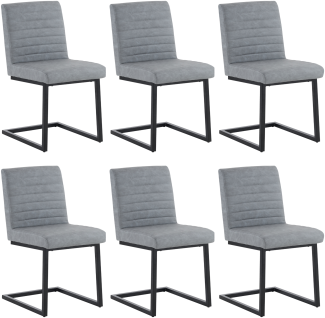 Merax 6er Set Esszimmerstühle, Gepolsterter Stuhl mit zickzackförmige Metallbeine, Moderner Lounge-Stuhl, Kunstleder, hellgrau