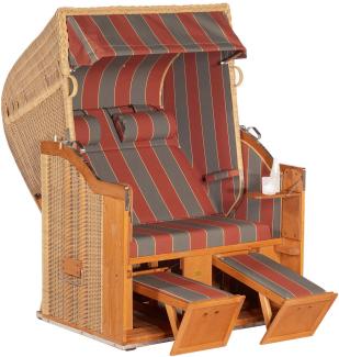 Sonnenpartner Strandkorb Classic 2-Sitzer Halbliegemodell rattanoptik/rot/grau