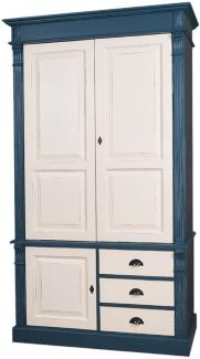 Casa Padrino Landhausstil Kleiderschrank Antik Blau / Antik Cremefarben 120 x 59 x H. 210 cm - Massivholz Schlafzimmerschrank mit 3 Türen und 3 Schubladen - Landhausstil Schlafzimmermöbel