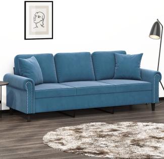 vidaXL 3-Sitzer-Sofa mit Zierkissen Blau 180 cm Samt