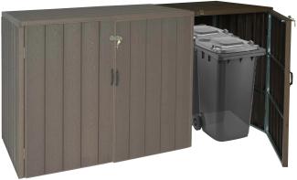 XL 1er-/2er-WPC-Mülltonnenverkleidung Erweiterung HWC-J28, Premium Mülltonnenbox, Metall Holzoptik ~ braun