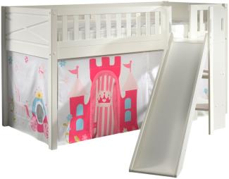 SCOTT Spielbett, LF 90 x 200 cm, mit Rolllattenrost, Rutsche, Leiter und Textilset Vorhang "Princess"