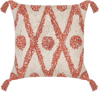 Dekokissen geometrisches Muster Baumwolle beige orange getuftet mit Quasten 45 x 45 cm HICKORY