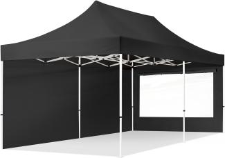 3x6 m Faltpavillon, ECONOMY Stahl 30mm, Seitenteile mit Panoramafenstern, schwarz