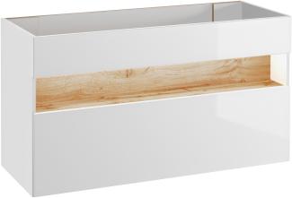 Domando Waschtisch Sorano M3 Modern Breite 120cm, Soft-Close-Funktion, LED Beleuchtung, Hochglanz in Weiß Matt, Weiß Hochglanz und Wotan Eiche