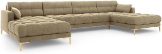 Micadoni 6-Sitzer Samtstoff Panorama Sofa Mamaia | Bezug Beige | Beinfarbe Gold Metal