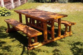 Casa Padrino Gartenmöbel Set Rustikal Tisch + 2 Garten Bänke Mod GM2 - Eiche Massivholz - Echtholz Möbel Massiv