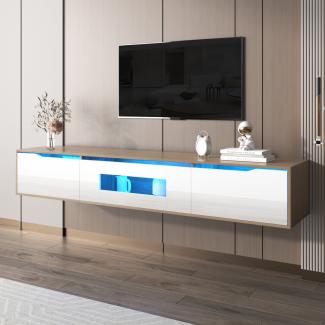 Merax Lowboard TV-Schrank, Hochglanz-TV-Schrank, farblich passend zu Hochglanz-Weiß und Holzfarbe, mit farbwechselndem LED-Licht