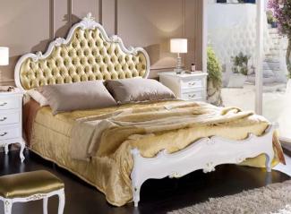 Casa Padrino Luxus Barock Doppelbett Gold / Weiß - Prunkvolles Massivholz Bett - Barock Schlafzimmer Möbel - Luxus Qualität - Made in Italy
