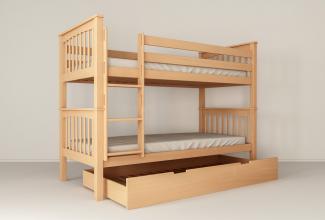 Etagenbett Kinderbett DAVID 200x90 cm mit Zusatzbett-Bettkasten Buchenholz massiv Natur