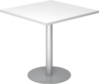 bümö® Besprechungstisch STF, Tischplatte eckig 80 x 80 cm in weiß, Gestell in silber