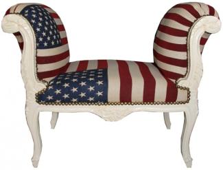 Barock Schemel Hocker USA Design / Creme - Sitzbank USA Flagge