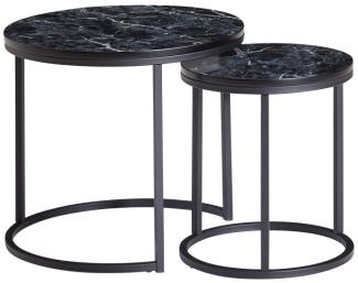 Wohnling Design Beistelltisch 2er Set Marmor Optik Rund | Couchtisch 2-teilig Tischgestell Metall