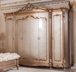 Casa Padrino Luxus Barock Schlafzimmerschrank Kupferfarben / Silber - Prunkvoller Massivholz Kleiderschrank mit 6 Türen - Barock Schlafzimmer & Hotel Möbel - Edel & Prunkvoll