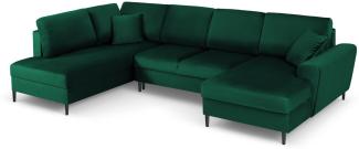 Micadoni 7-Sitzer Samtstoff Panorama Sofa Links mit Box und Schlaffunktion Moghan | Bezug Bottle Green | Beinfarbe Black.