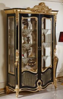 Casa Padrino Luxus Barock Vitrine Schwarz / Gold - Prunkvoller Massivholz Vitrinenschrank mit 2 Glastüren und 3 Glasregalen - Barock Möbel - Edel & Prunkvoll