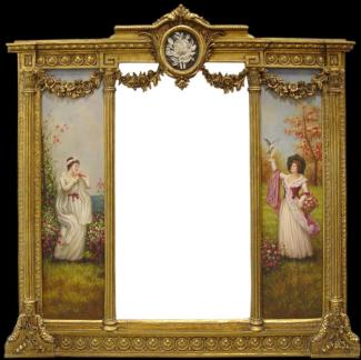 Casa Padrino Luxus Barock Wandspiegel Gold 152,5 cm x 146,4 cm - Goldener Spiegel mit Blumen Ornamenten - Rechts und Links mit Barock Gemälden Spiegel