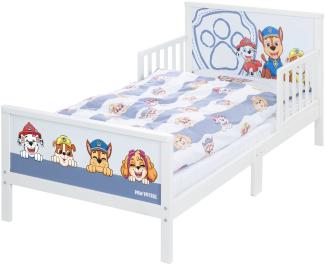 roba Kinderbett Paw Patrol inkl. Bettwäsche & Lattenrost - Kleinkinderbett & Montessori Themenbett aus Holz - Motiv der Zeichentrick Serie - Weiß / Blau, 70 x 140 cm