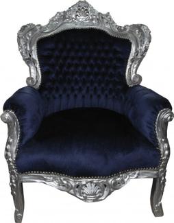 Casa Padrino Barock Sessel King Royalblau / Silber - Luxus Barock Möbel im Antik Stil
