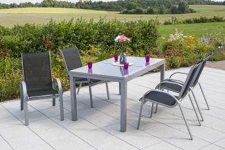 YOURSOL by Merxx Gartenmöbel Set Amalfi für 4 Personen mit Ausziehtisch, Aluminium Stapelstühle