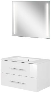 Fackelmann B. perfekt Badmöbel Set 3-teilig, 80 cm, Weiß, LED-Spiegel