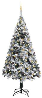 vidaXL Künstlicher Weihnachtsbaum mit LEDs & Kugeln Grün 210 cm PVC, Mit Beleuchtung [3077821]