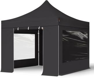 3x3 m Faltpavillon PROFESSIONAL Alu 40mm, Seitenteile mit Panoramafenstern, schwarz