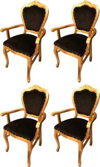 Casa Padrino Luxus Barock Esszimmer Set Schwarz / Gold 60 x 47 x H. 99 cm - 4 handgefertigte Esszimmerstühle mit Armlehnen - Barock Esszimmermöbel