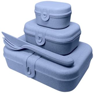 Koziol Lunchbox-Set + Besteck-Set Pascal Ready, Brotdose, Brotbox, Speisegefäß, Thermoplastischer Kunststoff, Organic Blue, 3168671